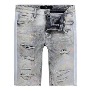 Jordan Craig Distressed Denim Shorts Paint Splatter Streetwear 36 Jorts